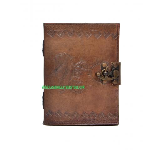 Handmade Leather Journal Embossed New Flying Dragon & Sun Design Notebook
